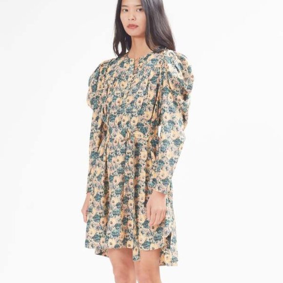 Ulla Johnson Elaine Mini Dress Drape Begonia Floral Printed Sz 4 Puffed Sleeves - Picture 3 of 7